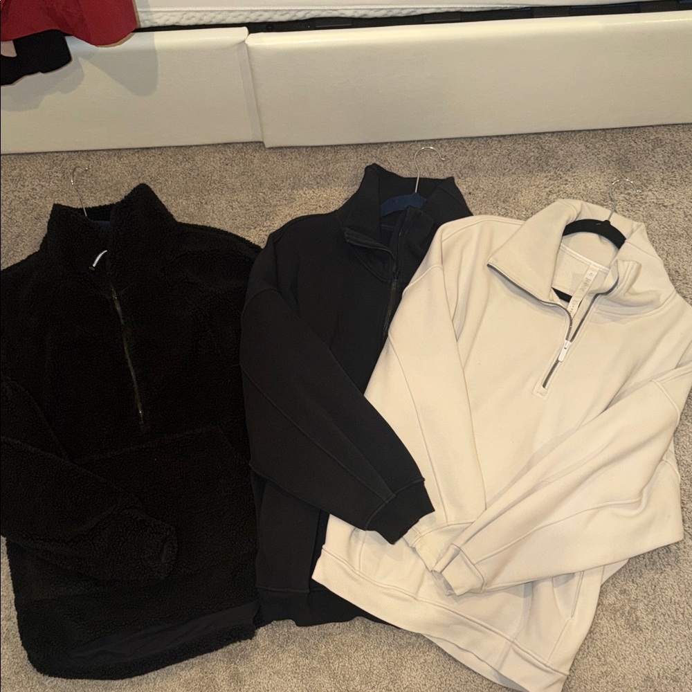 2 Lululemon ( bundle) Black and Cream Quarter-Zip Pullovers / Scuba